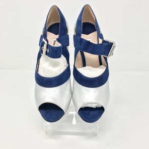 Miu Miu metallic silver and blue suede shoes